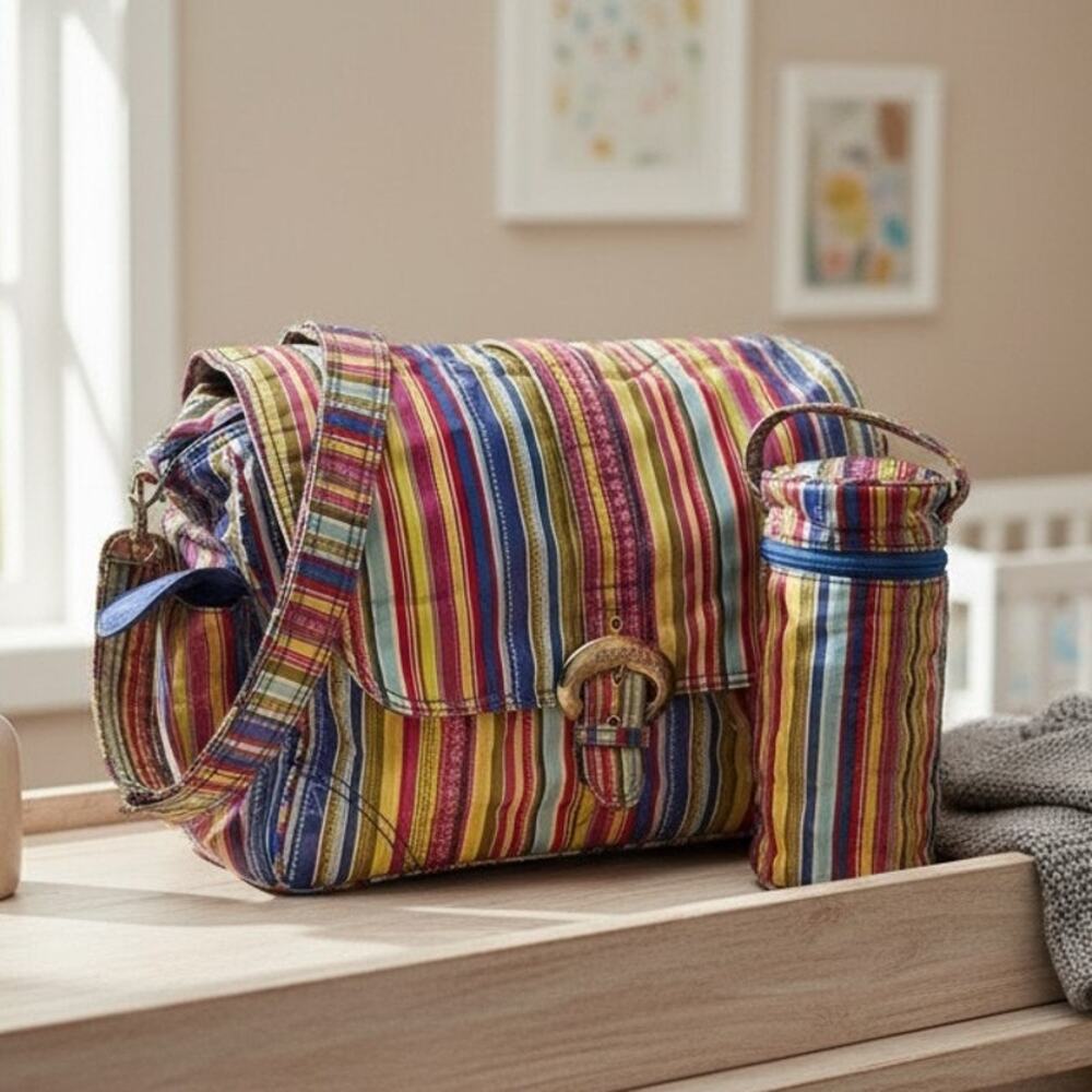 Kalencom Diaper Bag w/ Insulated Bottle Holder NWT Striped Waterproof Vinyl